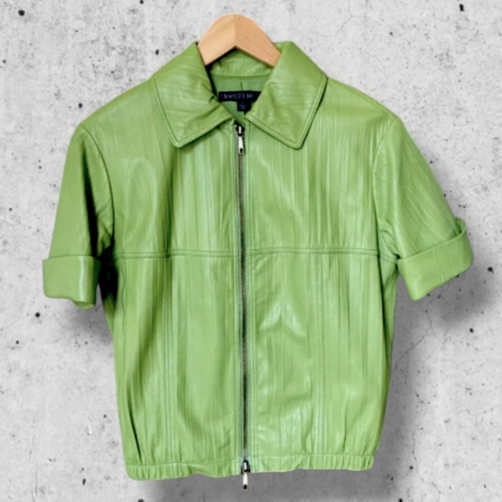 Lafayette 148 New York Lime Green Leather Jacket Size 0